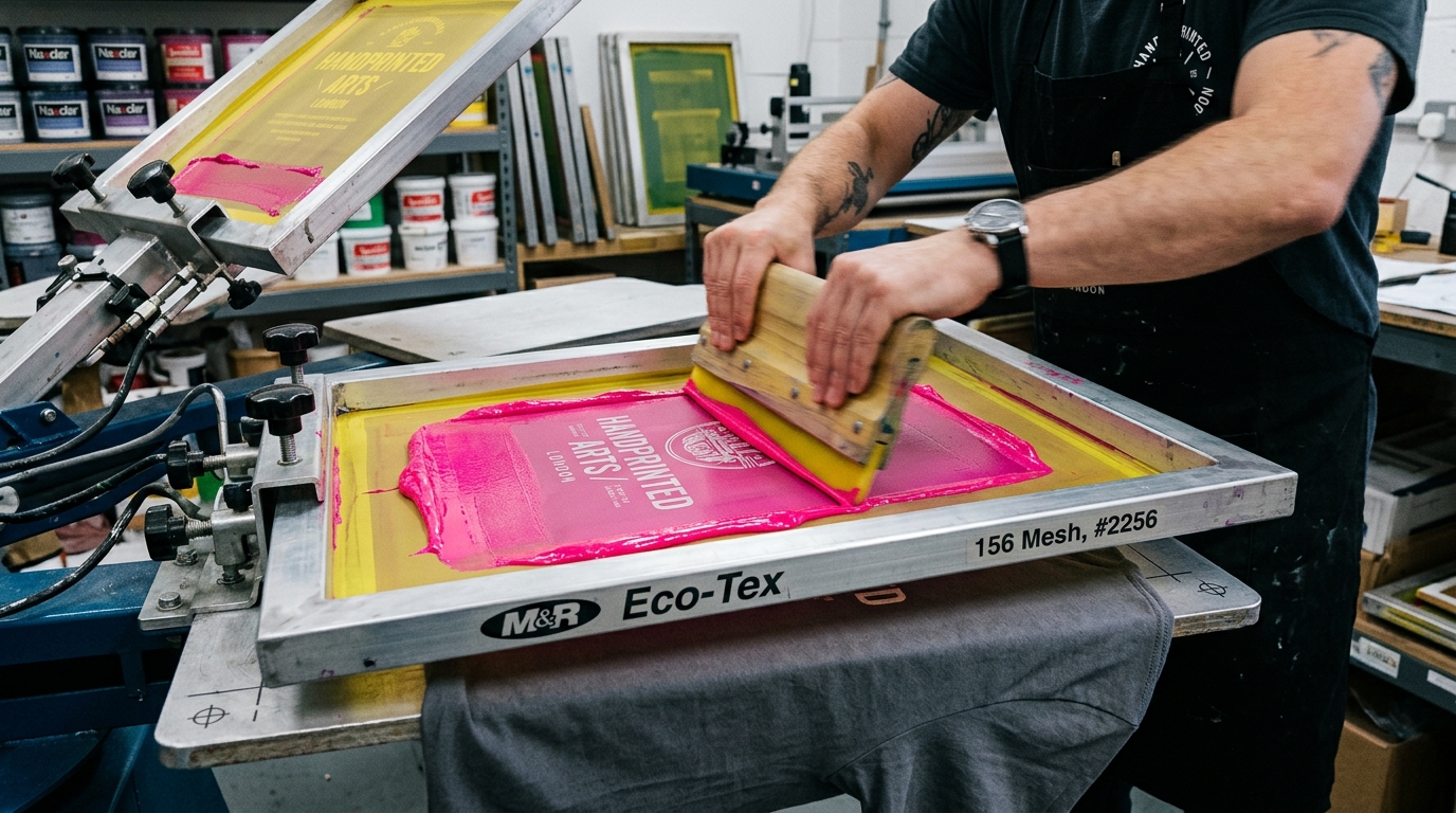 The Ultimate Guide to T-Shirt Printing Methods: Screen Printing vs. DTG Screen printing press in action