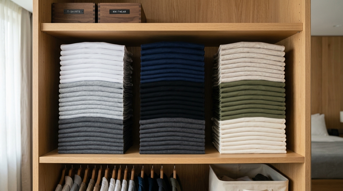 Choosing the Best Blank T-Shirts for Your Clothing Line Neatly folded stack of blank t-shirts in neutral colors